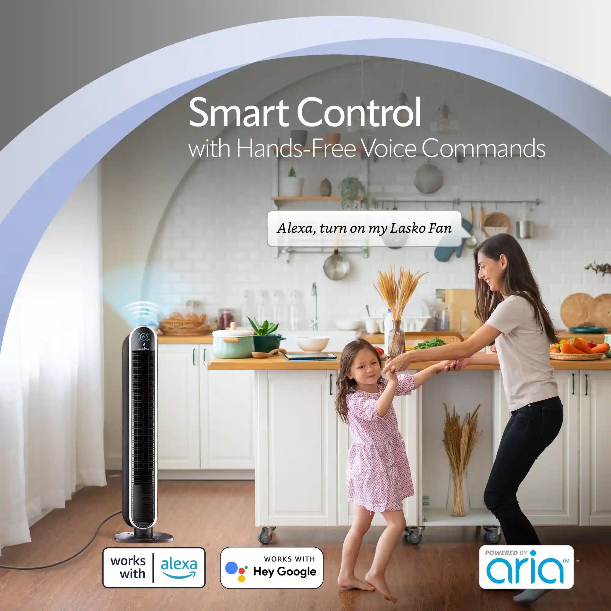 Lasko Aria™ 40" Tower (5-speed, remote, timer, black)
