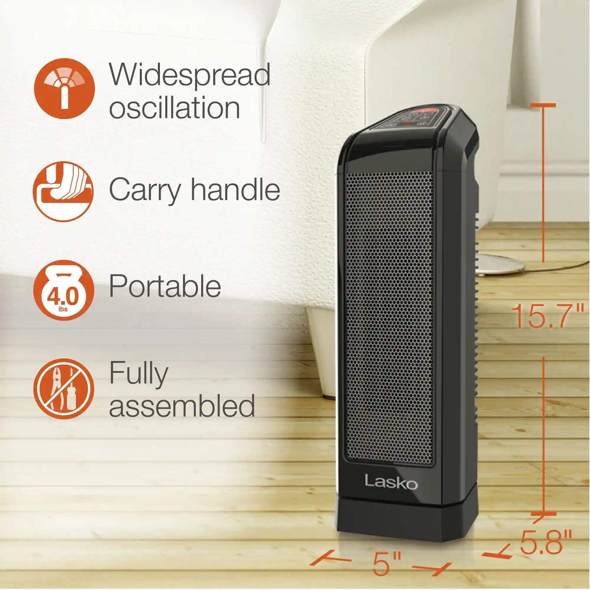 Lasko 16" Digital Ceramic Tower Heater with Remote (black, model CT16670)
