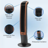 Lasko Wind Curve® 42" Tower Fan (3-speed, remote, timer, bluetooth, black/woodgrain)