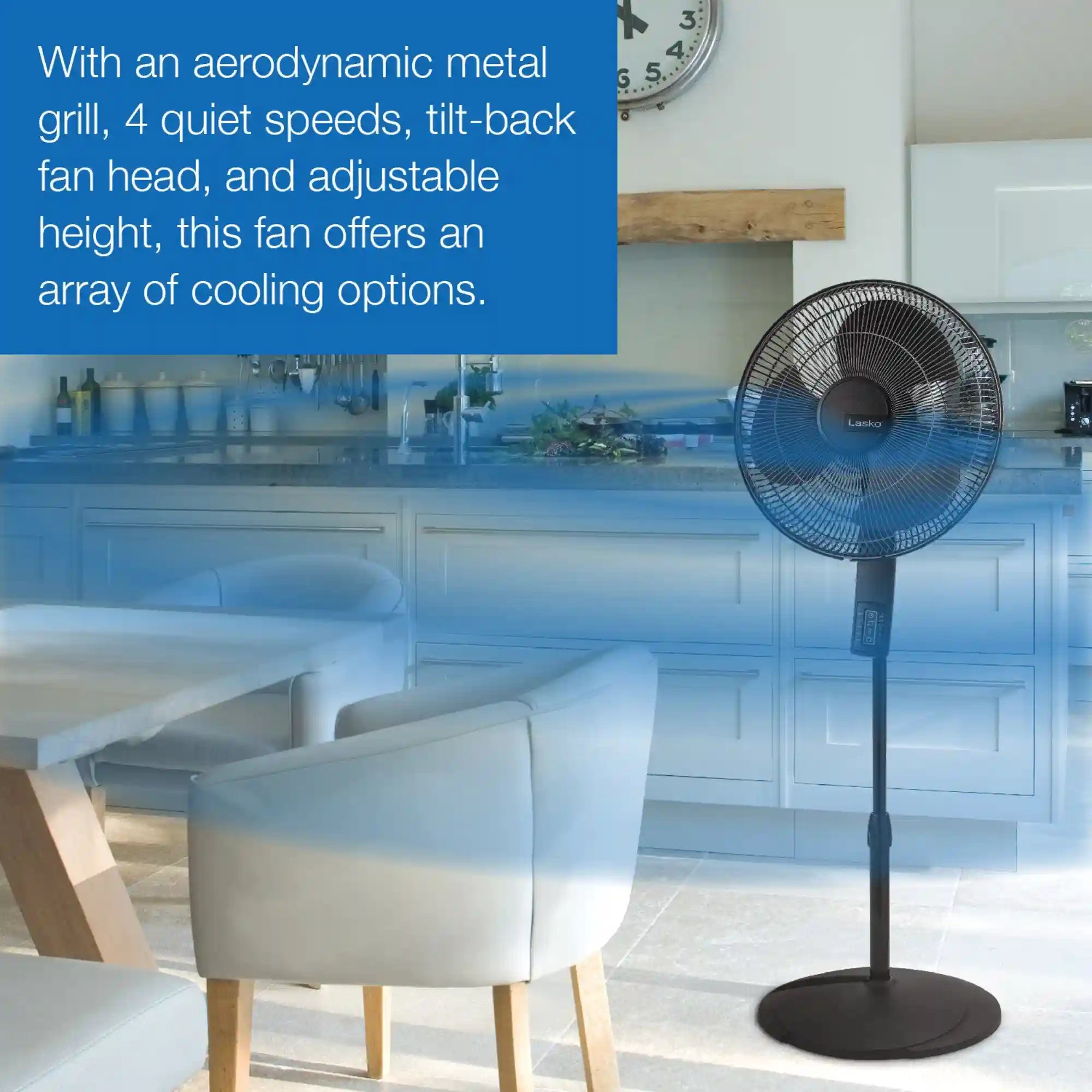 Lasko 16" Pedestal Fan (4-speed, remote, timer, thermostat, black)