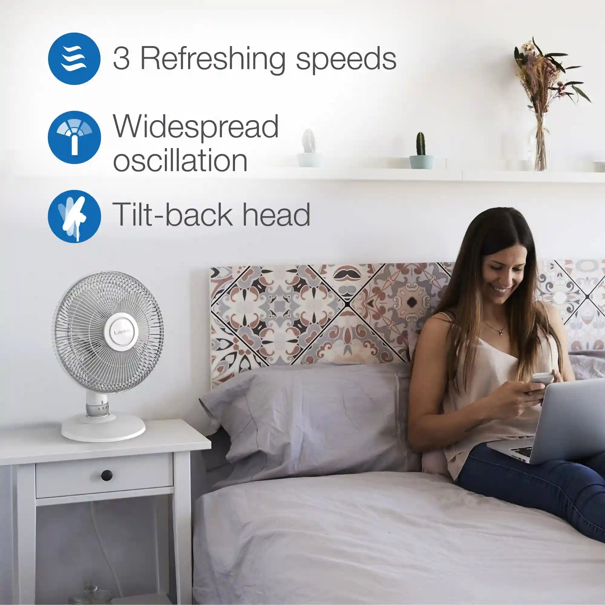 Lasko 12" Table Top Fan (3-speed, manual, white)