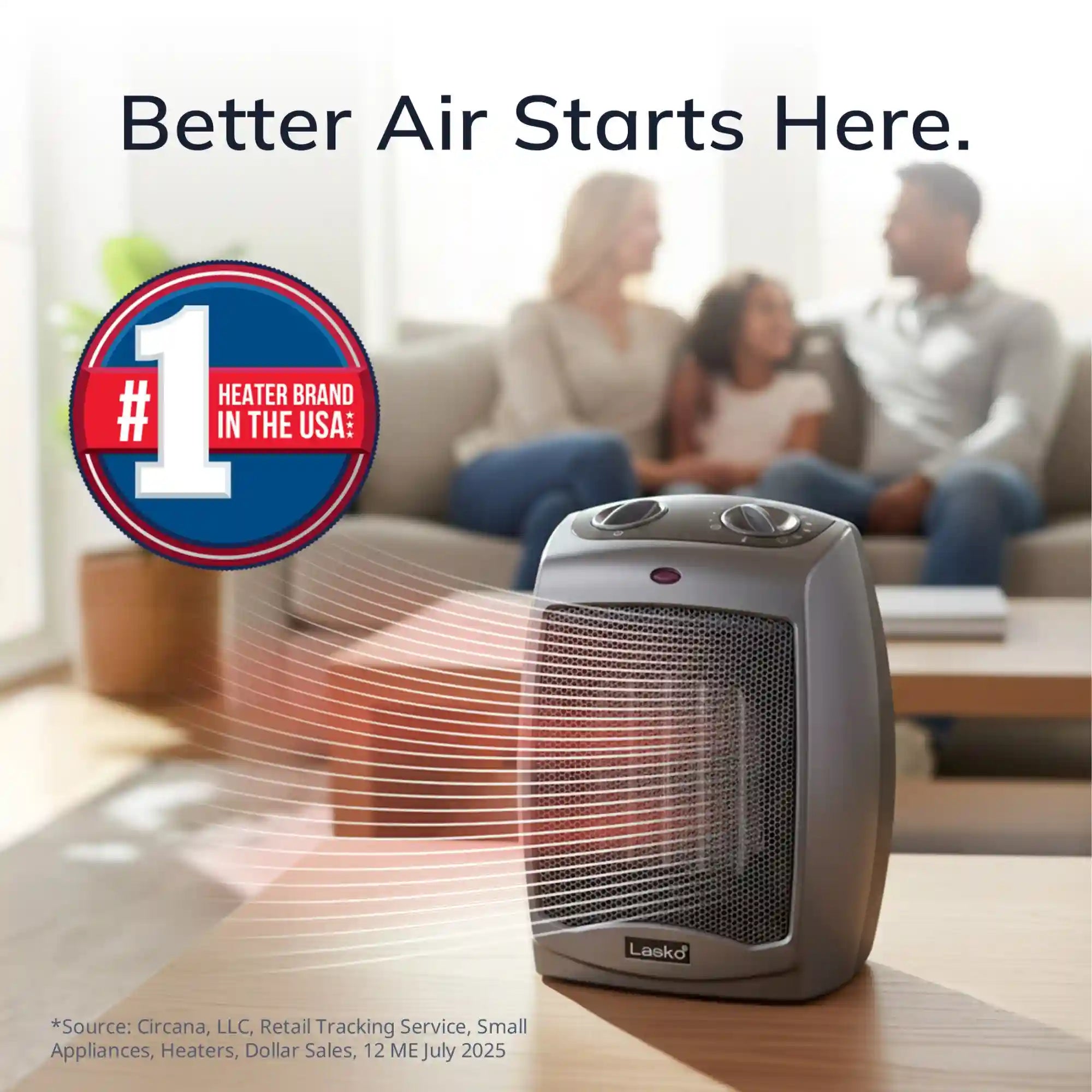 Lasko 9" Ceramic Table Top Heater (2 heat settings, manual, thermostat, tip-over switch, gray)