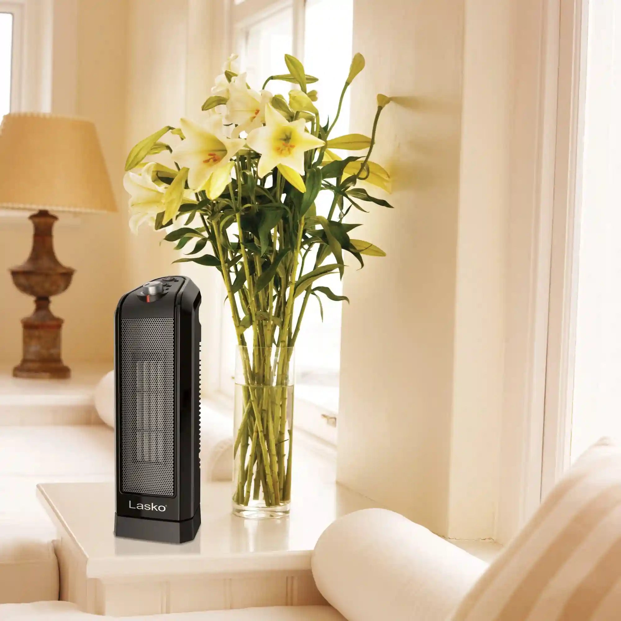 Lasko 1500W Oscillating Ceramic Tower Space Heater, CT16450, Black