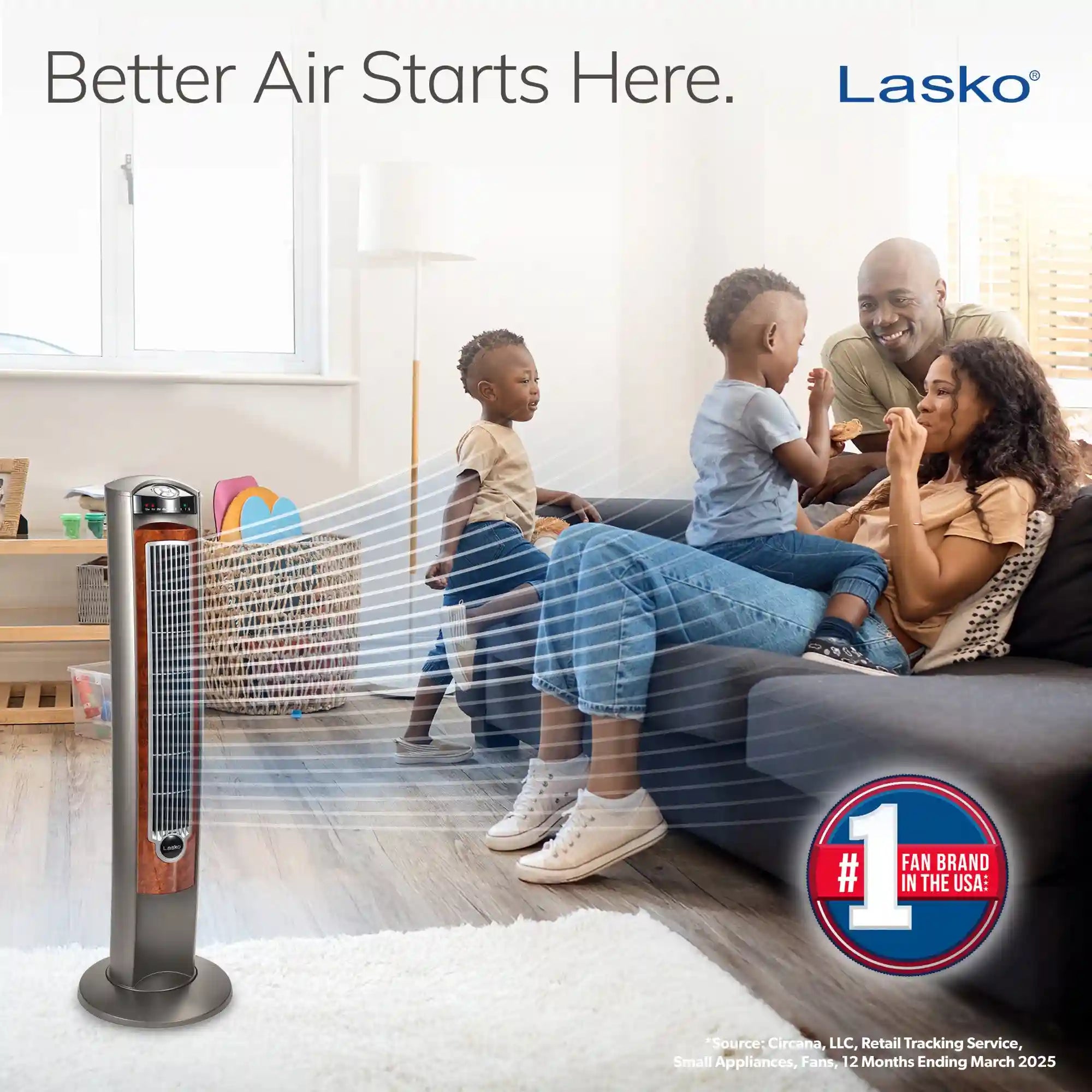 Lasko Wind Curve® 42" Tower Fan (3-speed, remote, timer, gray/woodgrain)
