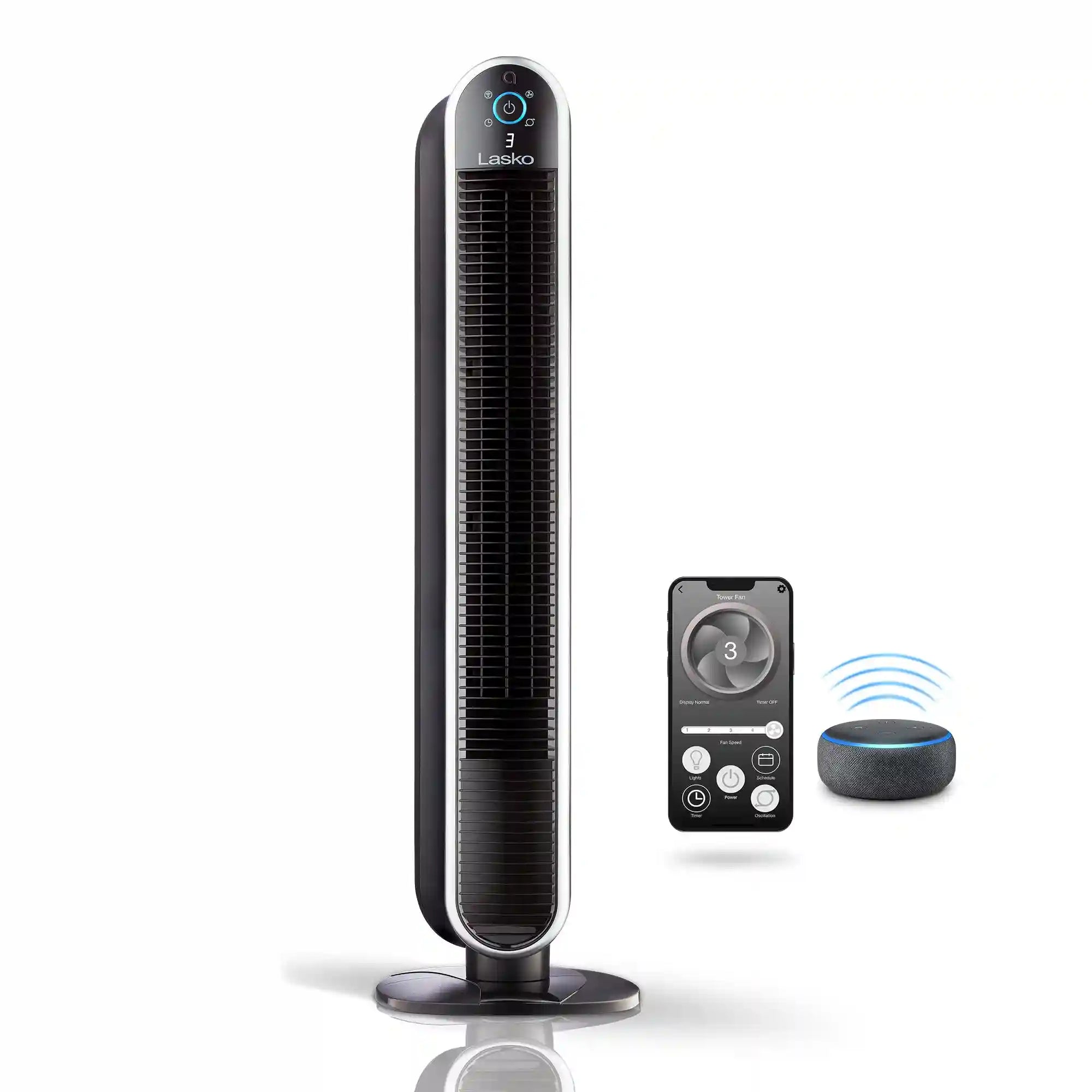 Lasko Aria™ 40" Tower (5-speed, remote, timer, black)