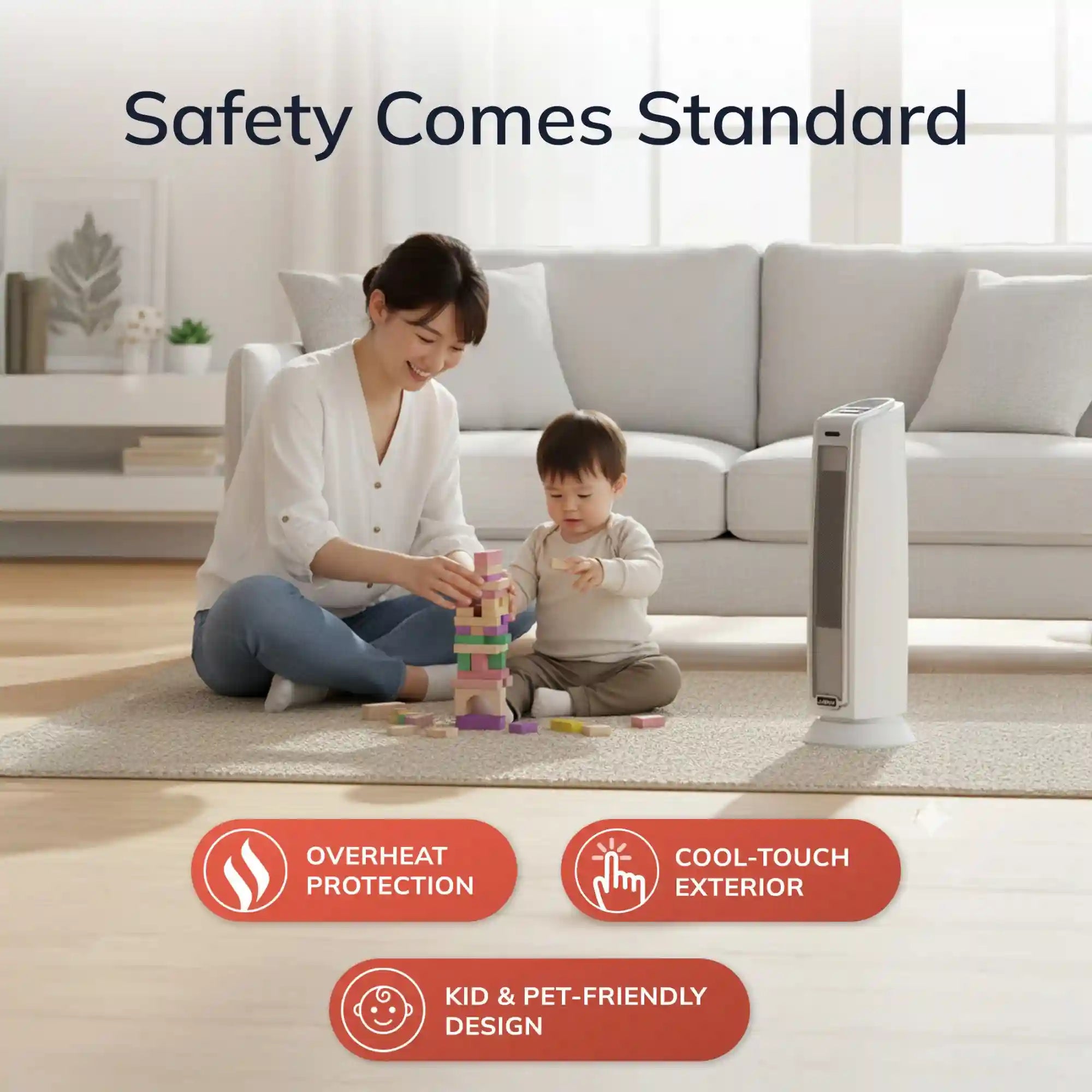 Lasko 23" Ceramic Tower Heater (2 heat settings, timer, thermostat, silver)