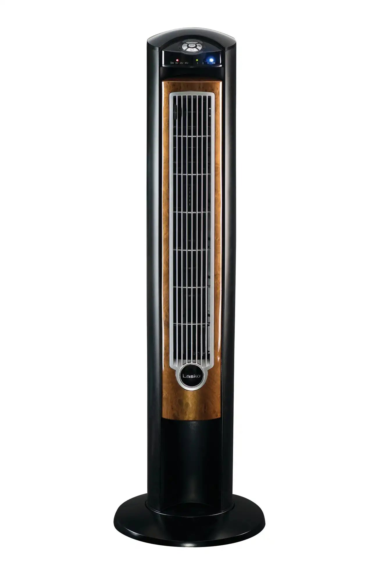 Lasko Wind Curve® 42" Tower Fan (3-speed, remote, timer, ionizer, black/woodgrain)