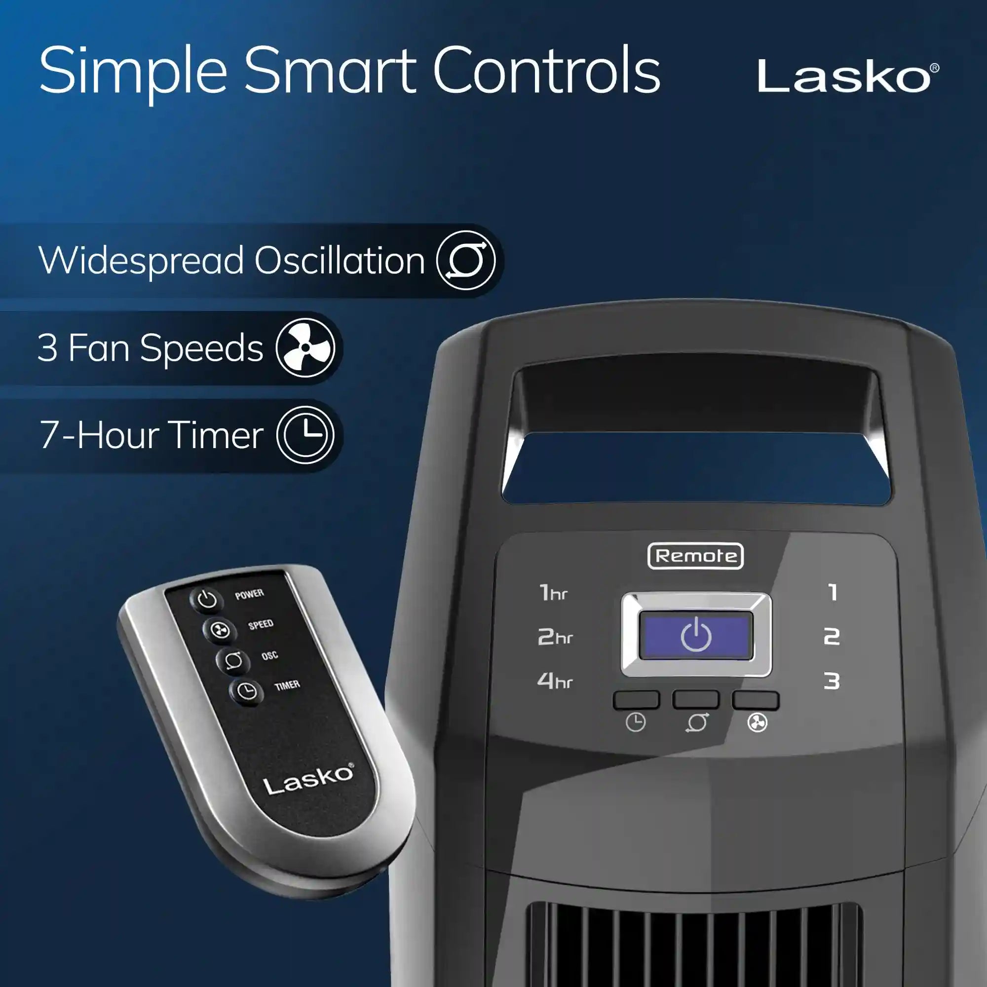 Lasko High Velocity 35" Tower Fan (3-speed, remote, timer, black)
