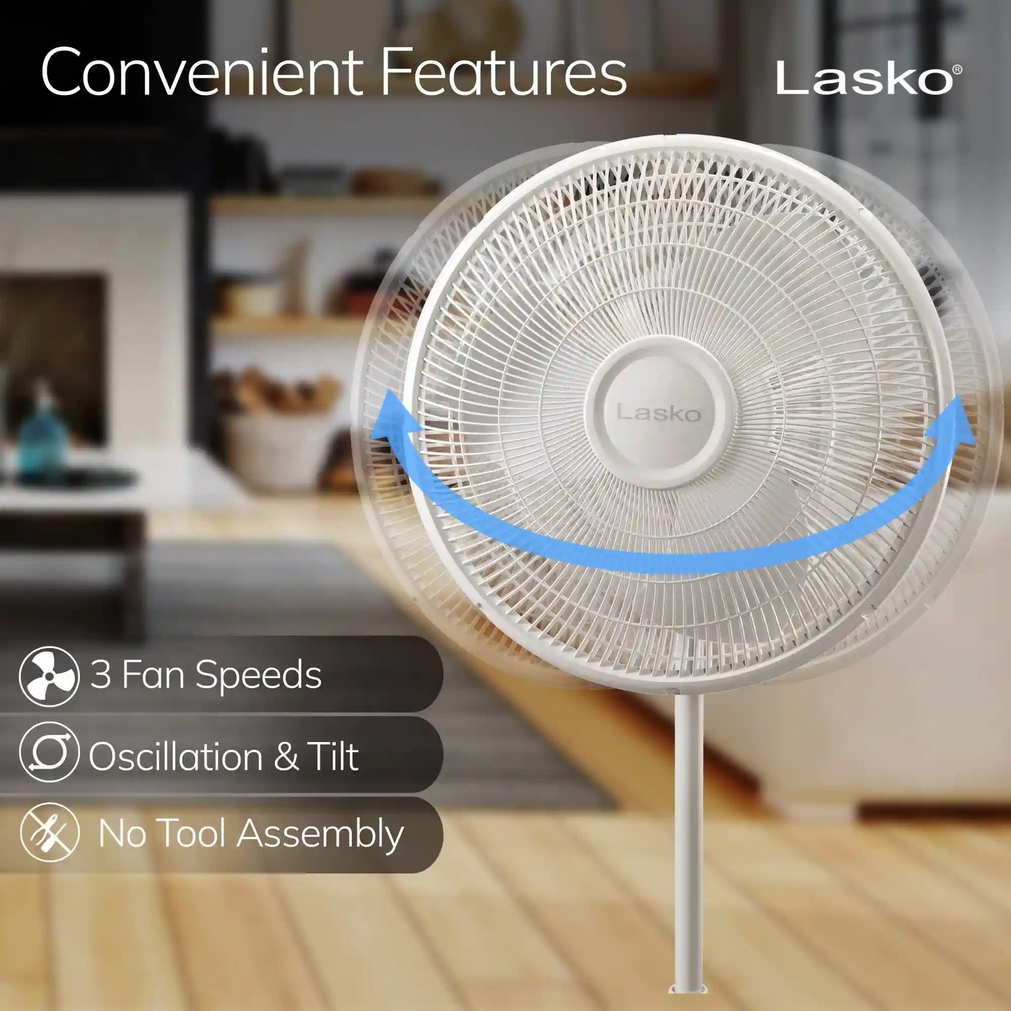 Lasko 16" Pedestal Fan (3-speed, manual, white)