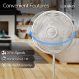Lasko 16" Pedestal Fan (3-speed, manual, white)