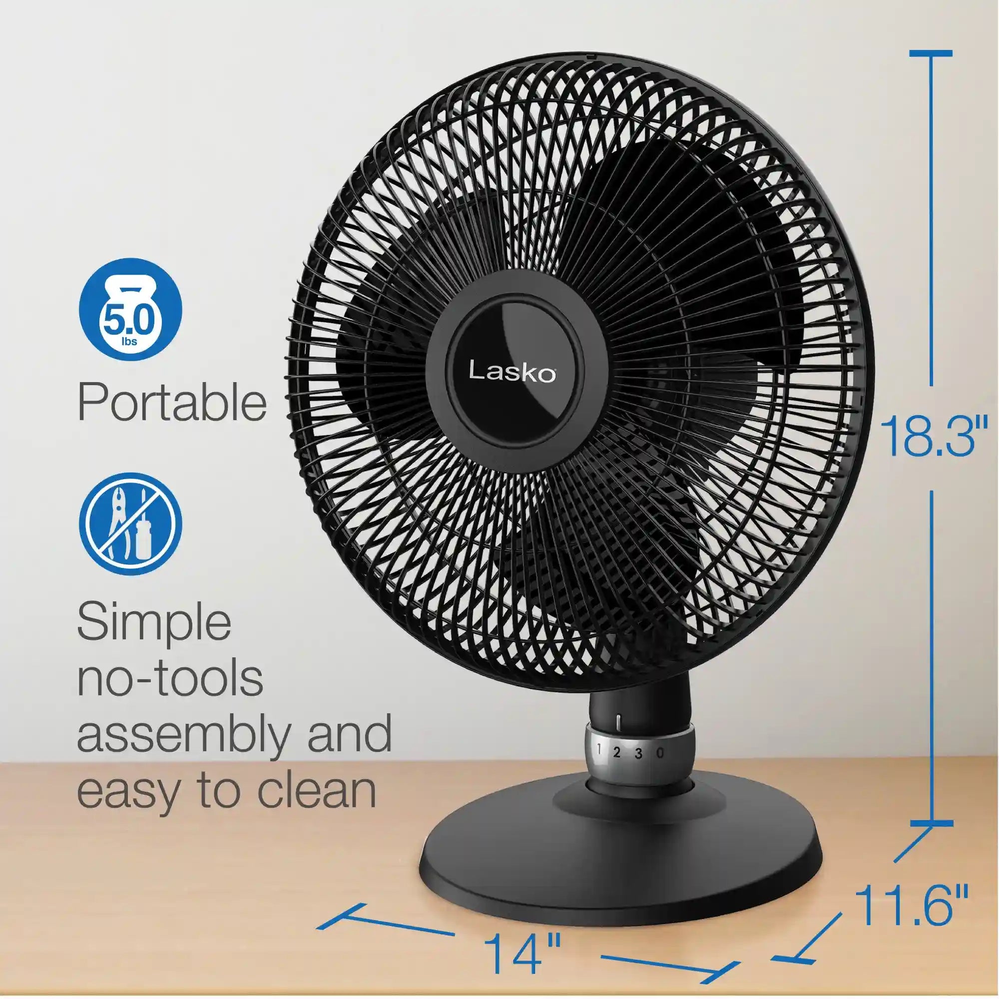 Lasko Performance 12" Table Top Fan (3-speed, manual, black)
