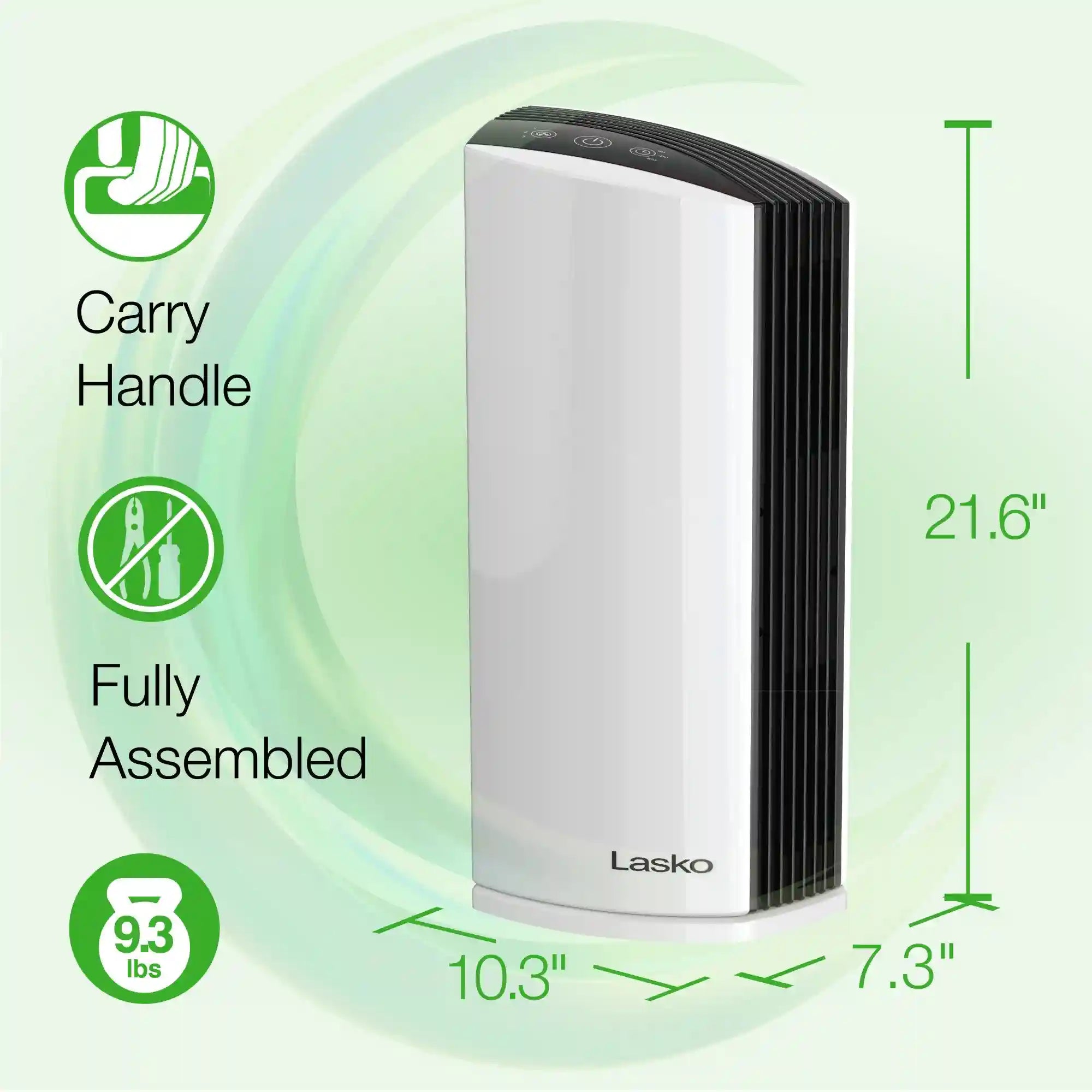 Lasko True HEPA Room Air Purifier with Timer, LP300, White