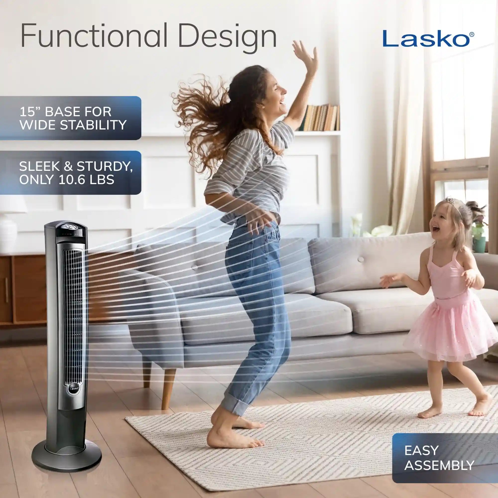 Lasko Wind Curve® 42" Tower Fan (3-speed, remote, timer, silver)