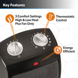 Lasko 9" Ceramic Table Top Heater (3-speed, thermostat, black)