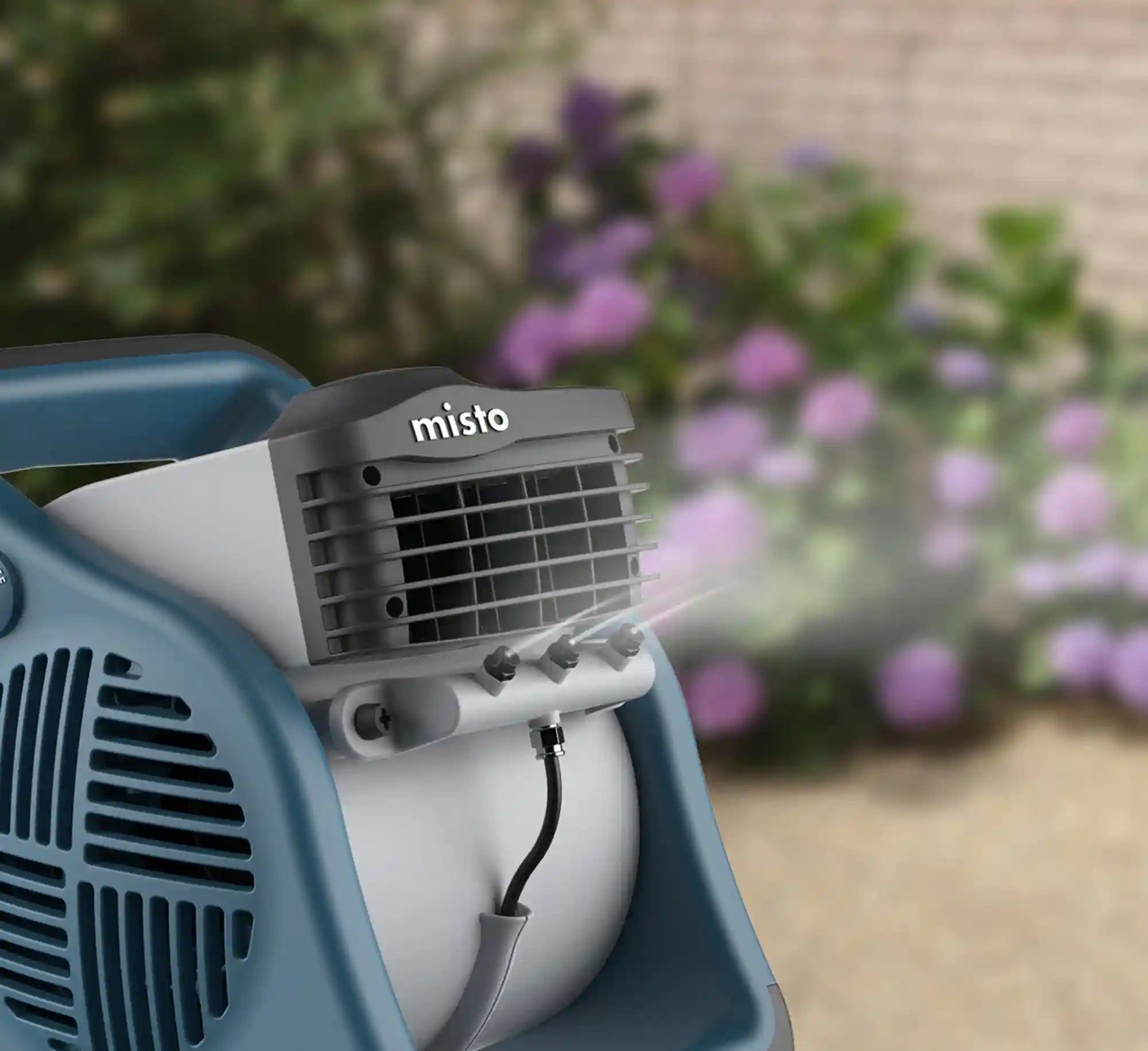 Lasko Misto® Outdoor Misting Fan (3-speed, pivoting, 9' hose, GFCI, blue)
