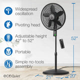 Lasko WhisperForce™ 18" 4-speed EcoQuiet DC Motor Pedestal Fan with Remote & Timer (black, model S18708)