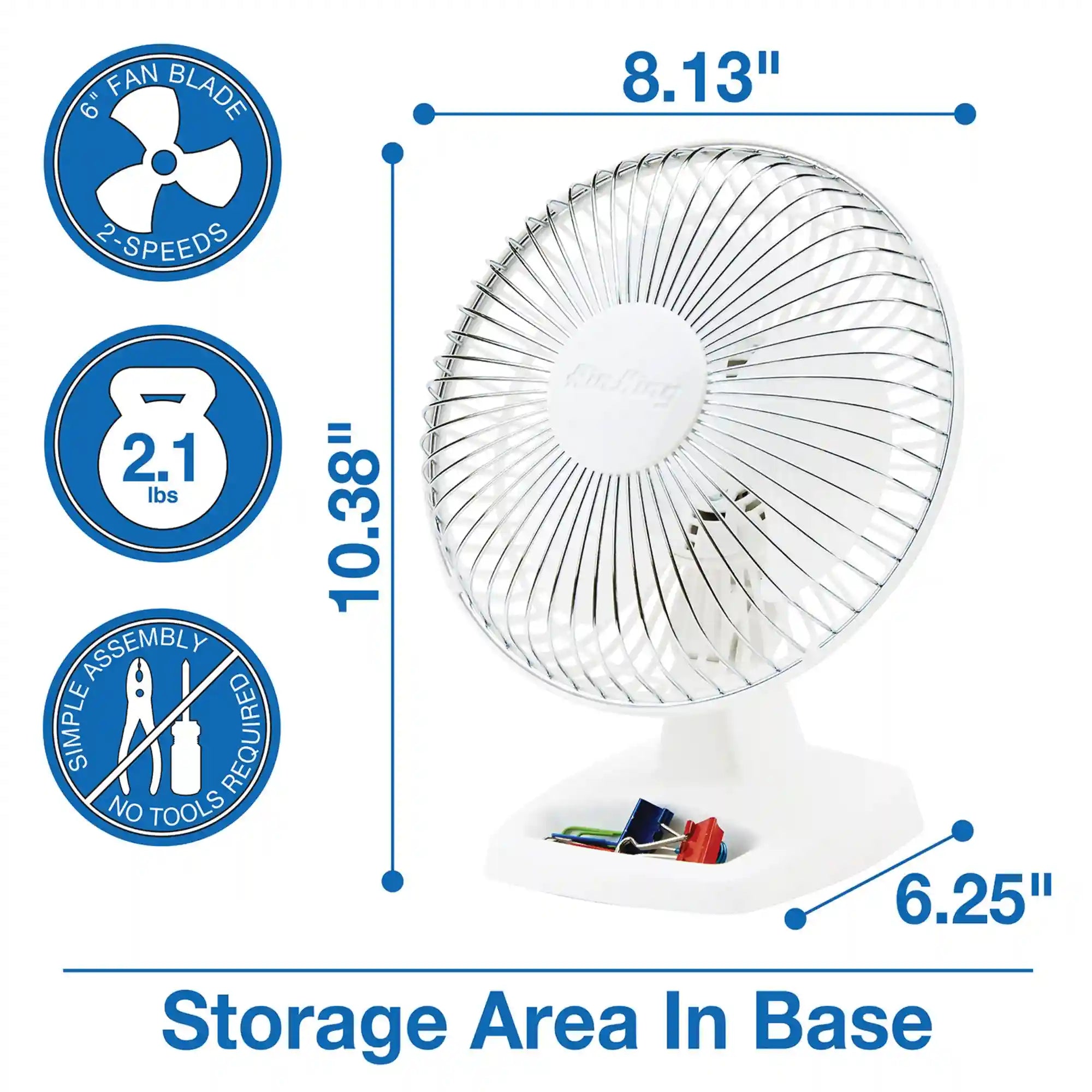 Air King 6" Table Top Fan (2-speed, manual, white)