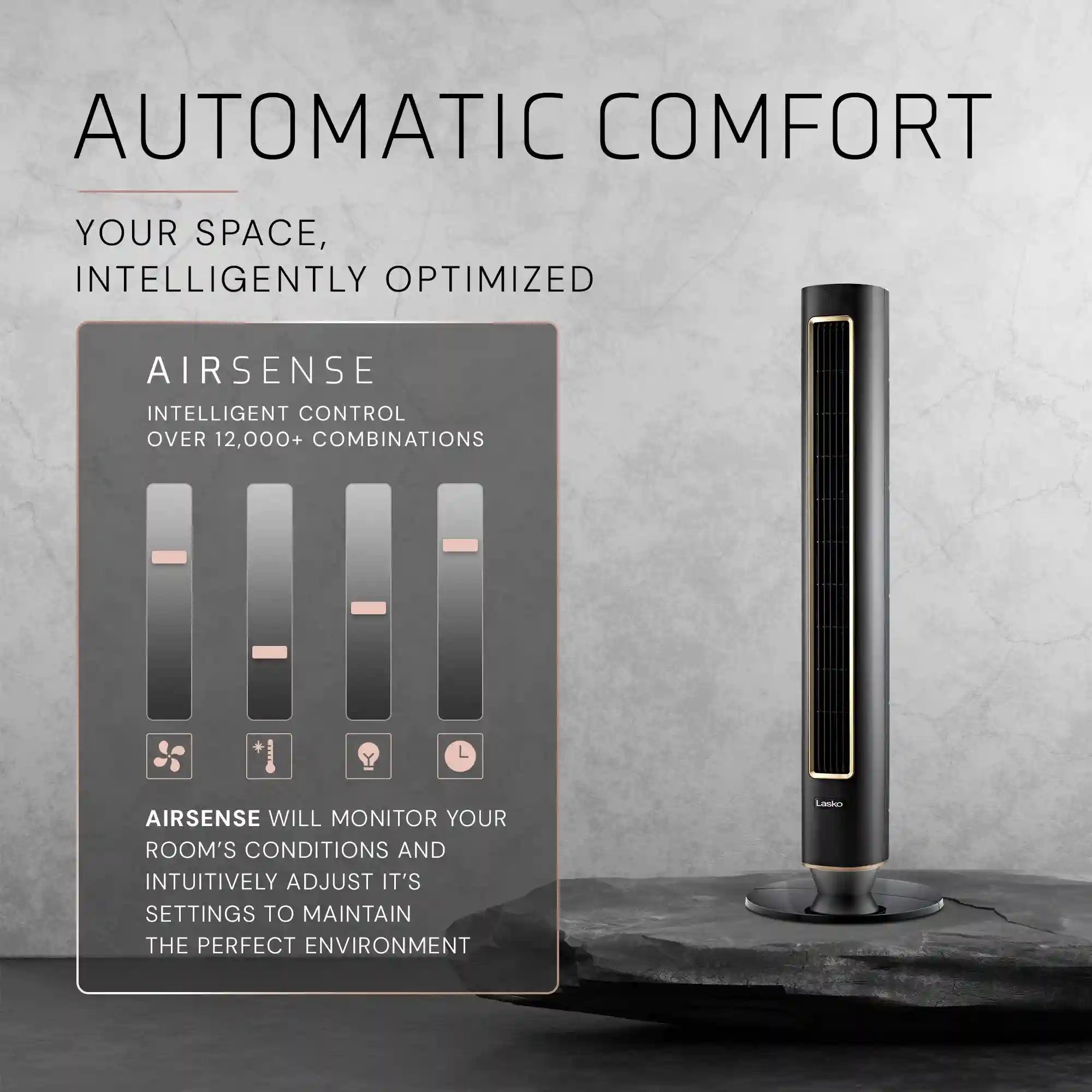 Lasko Summit Whisperforce™ DC 40" Tower Fan (12-speed, remote, black)