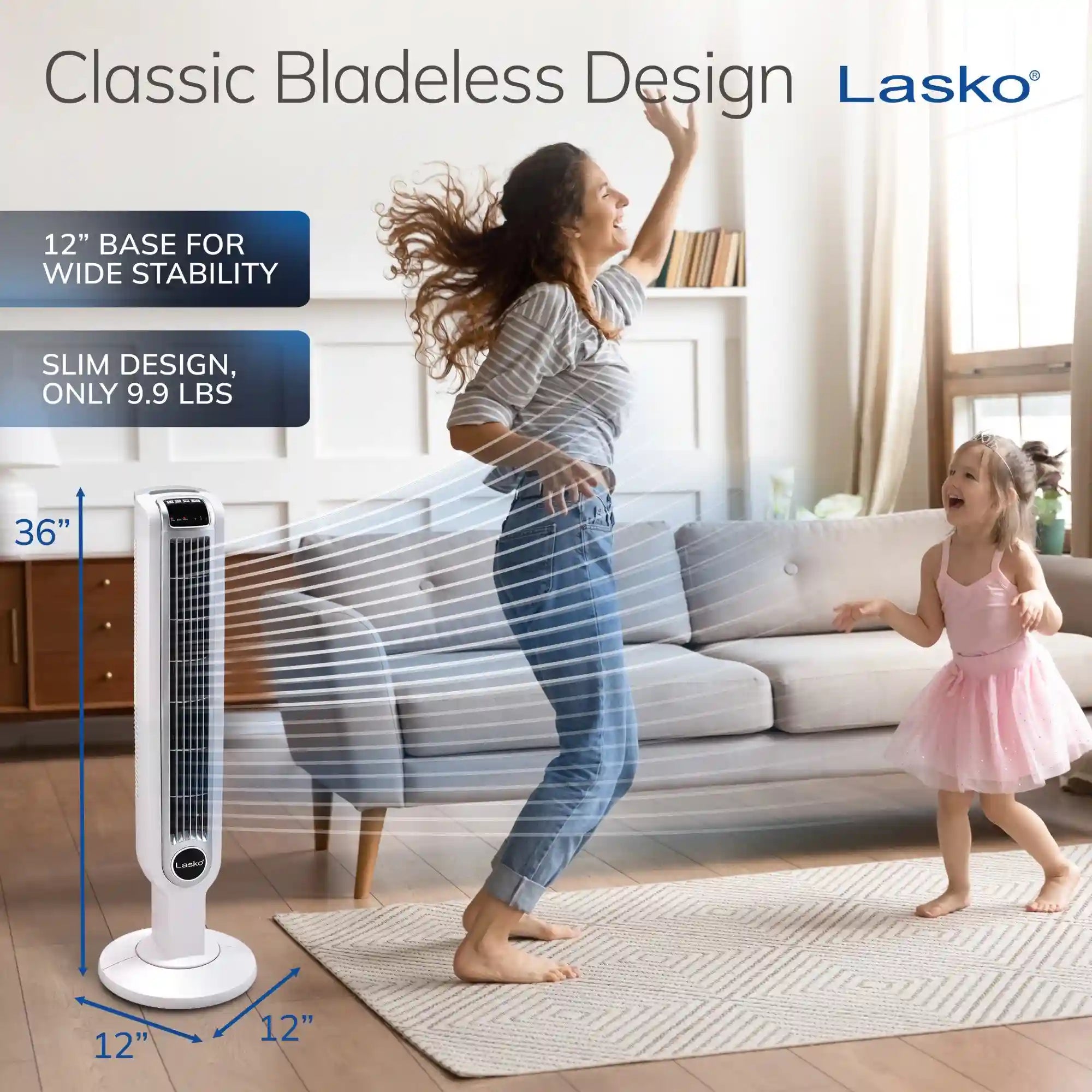 Lasko 36" Tower Fan (3-speed, remote, timer, 60° oscillation, white)