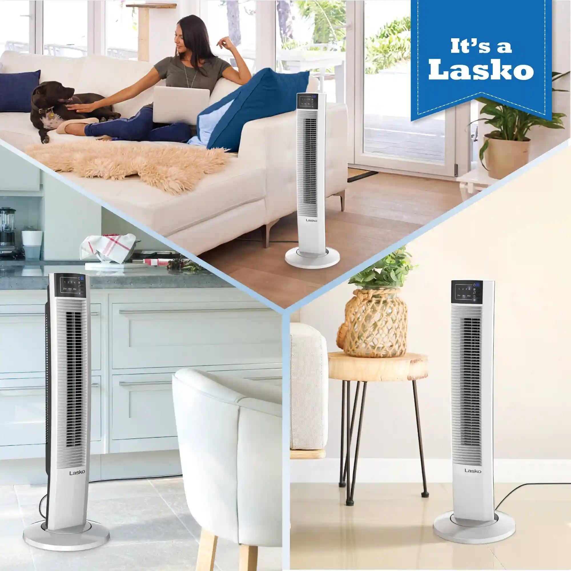 Lasko Wind Tower® 36" Tower Fan (4-speed, remote, timer, white)