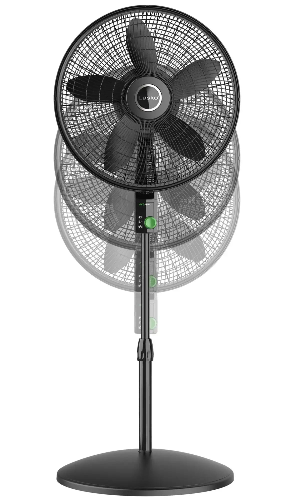 Lasko WhisperForce™ 18" 4-speed EcoQuiet DC Motor Pedestal Fan with Remote & Timer (black, model S18708)
