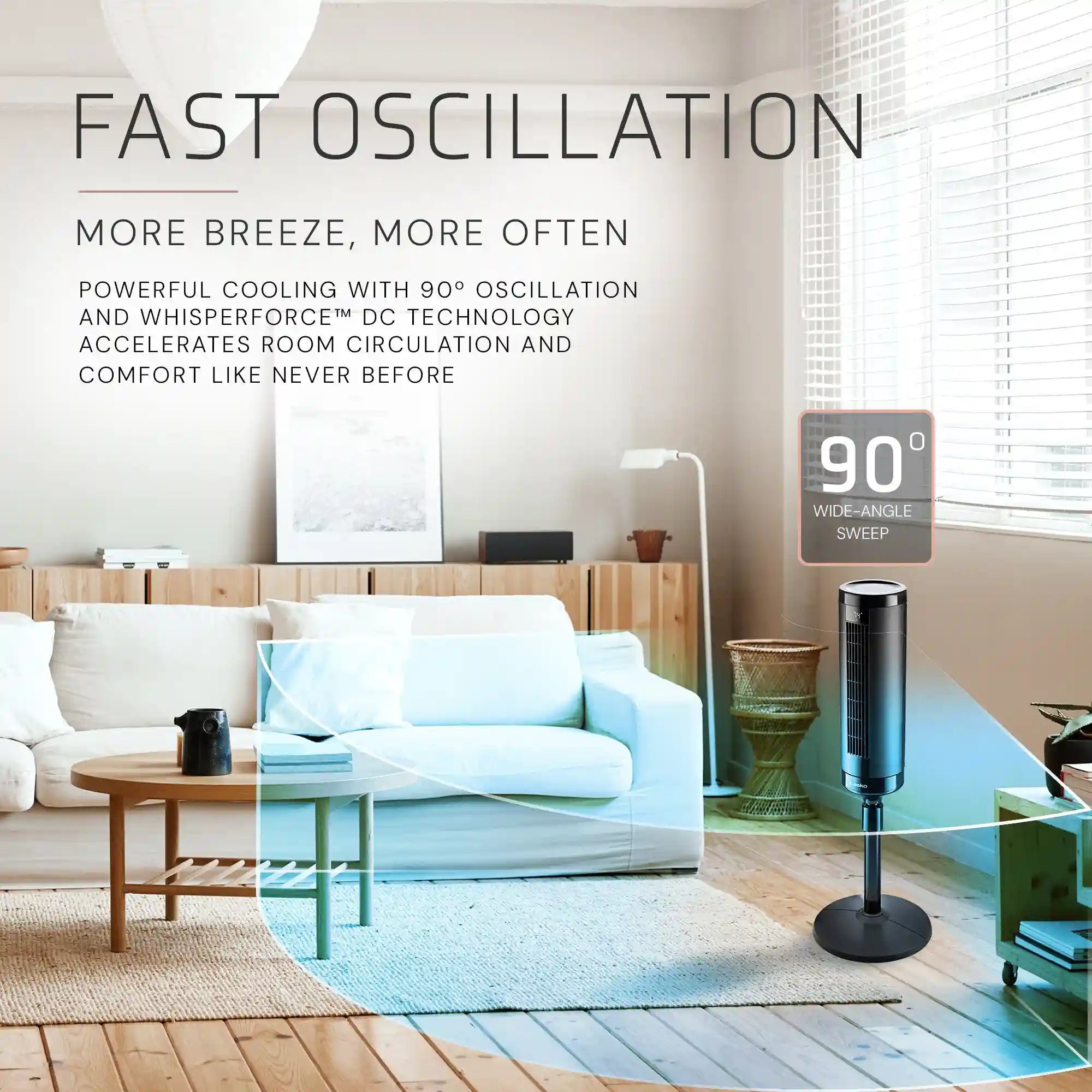 Lasko Summit Whisperforce™ DC 54" Pedestal Tower Fan (8-speed, remote, timer, black)