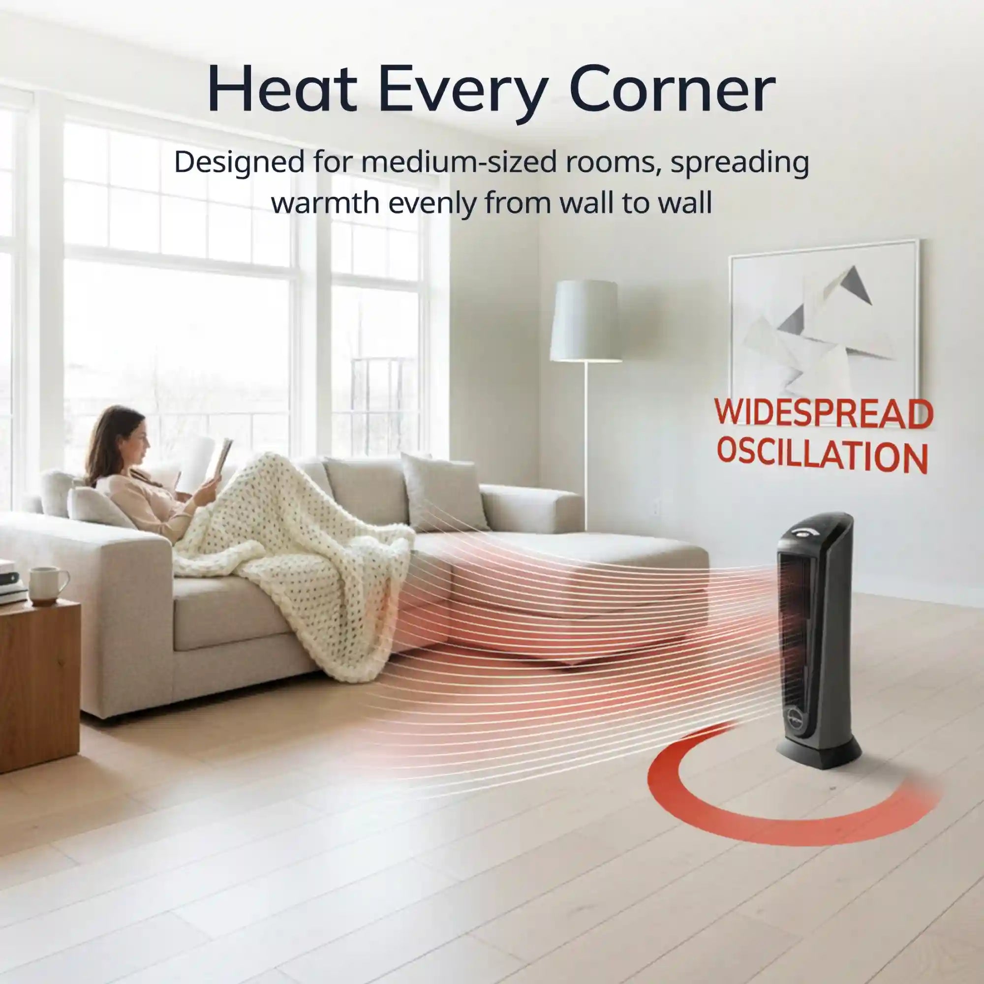 Lasko 23" Ceramic Tower Heater (2 heat settings, remote, timer, thermostat, black)