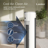 Lasko WhisperForce™ DC 40" Tower Fan (12-speed, remote, timer, air filtration, white/black)