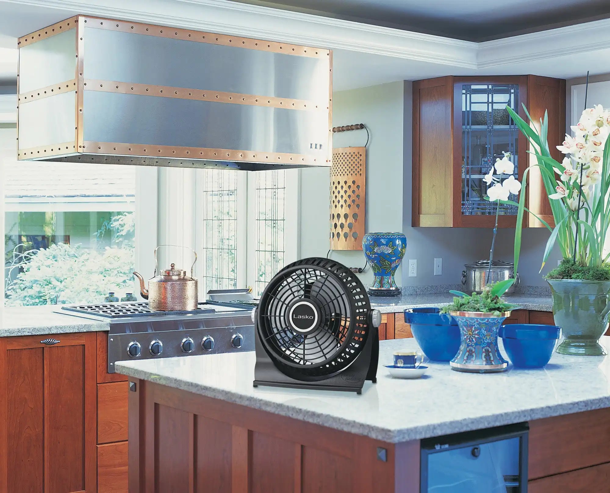 Lasko Breeze Machine® 10" Table Top Fan (2-speed, manual, 360° pivot, black)