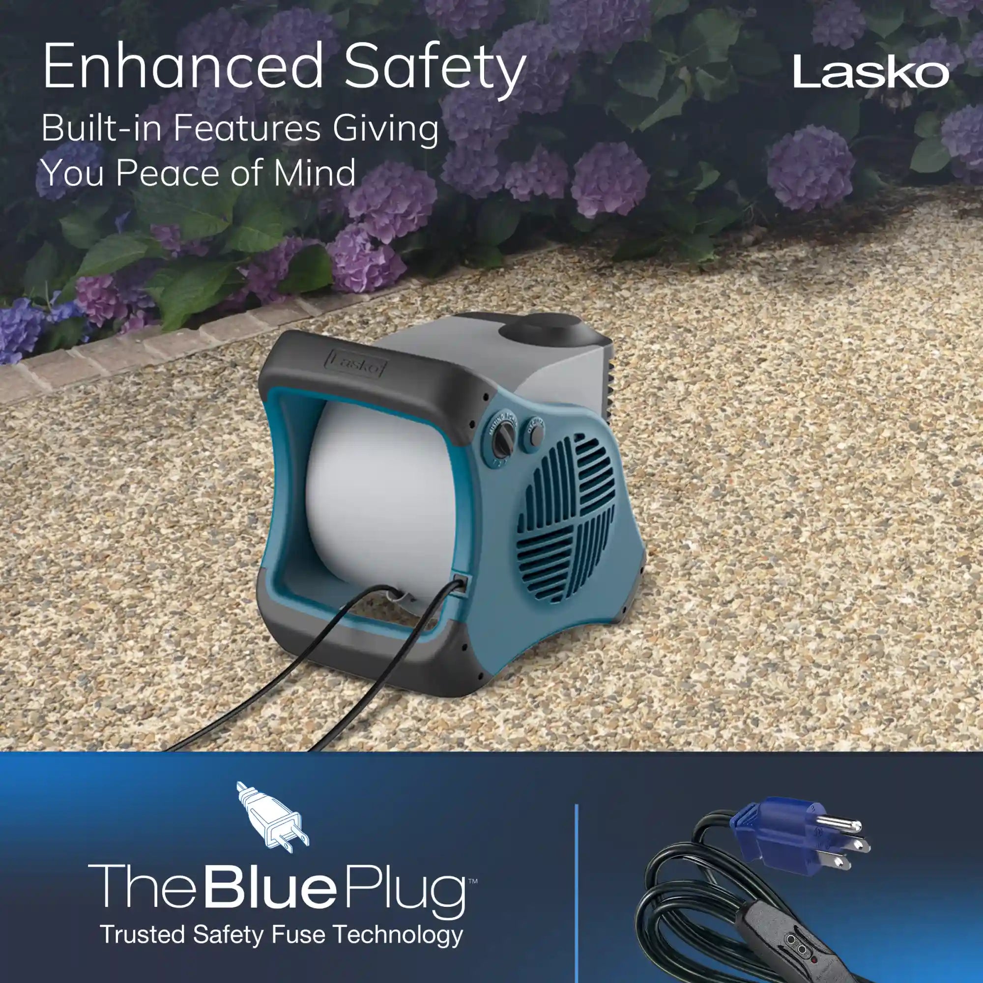 Lasko Misto® Outdoor Misting Fan (3-speed, pivoting, 9' hose, GFCI, blue)