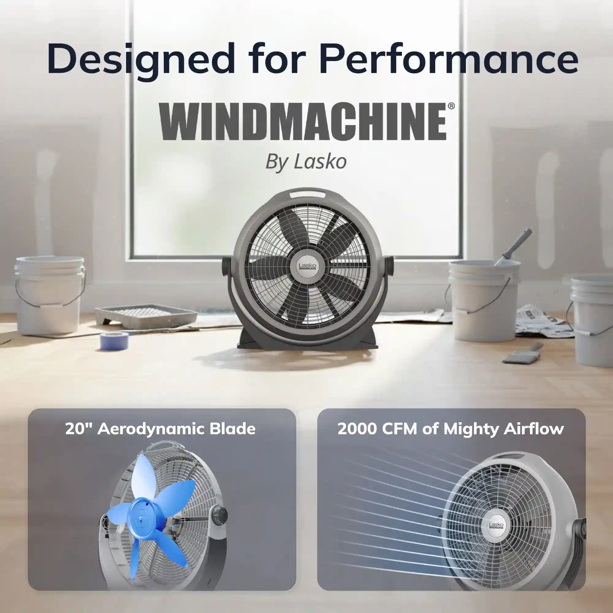 Lasko Wind Machine® 20" Air Circulator Floor Fan (3-speed, manual, 360° airflow, gray)