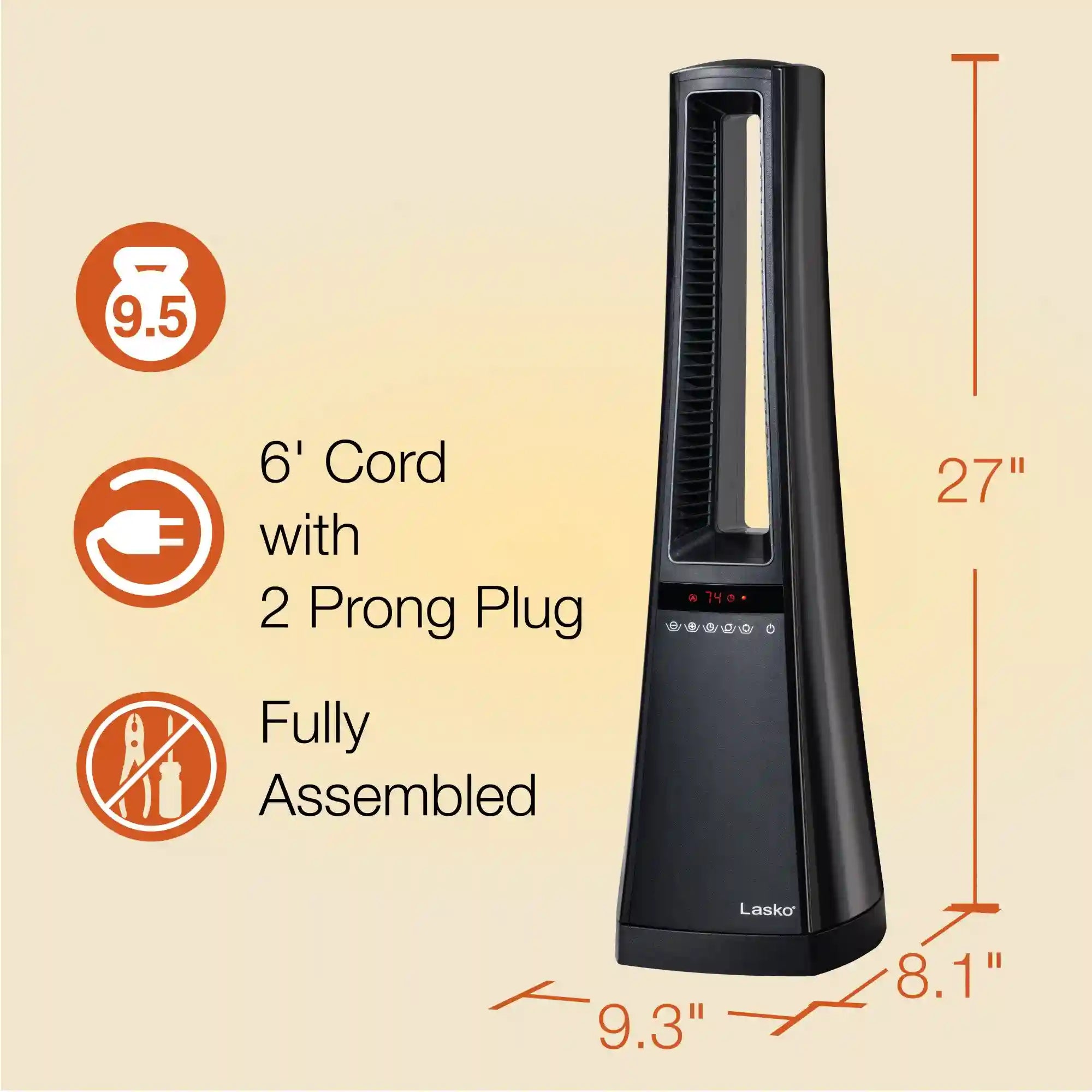 Lasko Air Logic 27" Bladeless Tower Heater (2 heat settings, remote, timer, black)