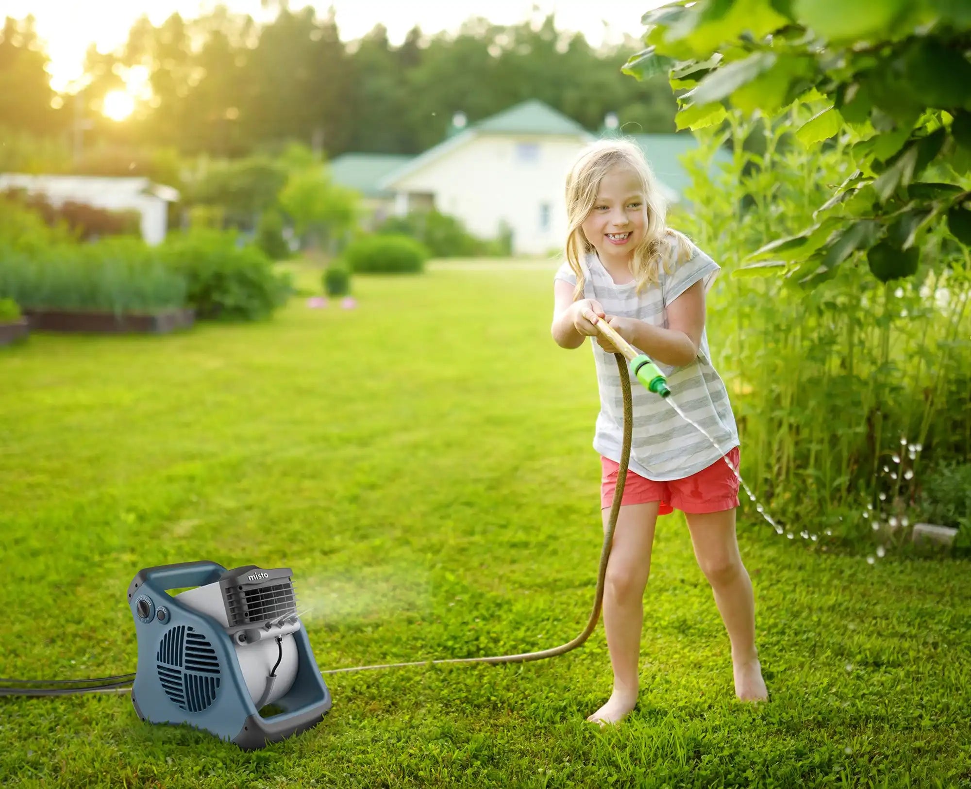 Lasko Misto® Outdoor Misting Fan (3-speed, pivoting, 9' hose, GFCI, blue)