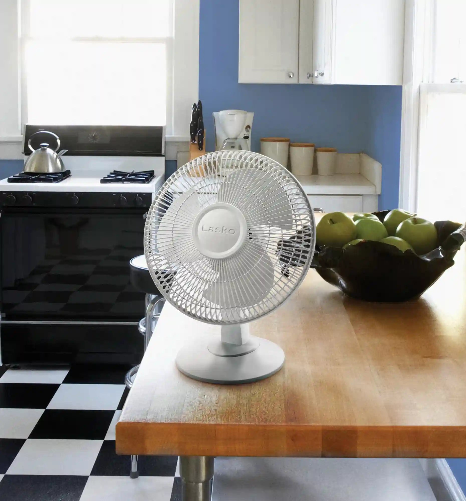 Lasko 12" Table Top Fan (3-speed, manual, 180° oscillation, white)