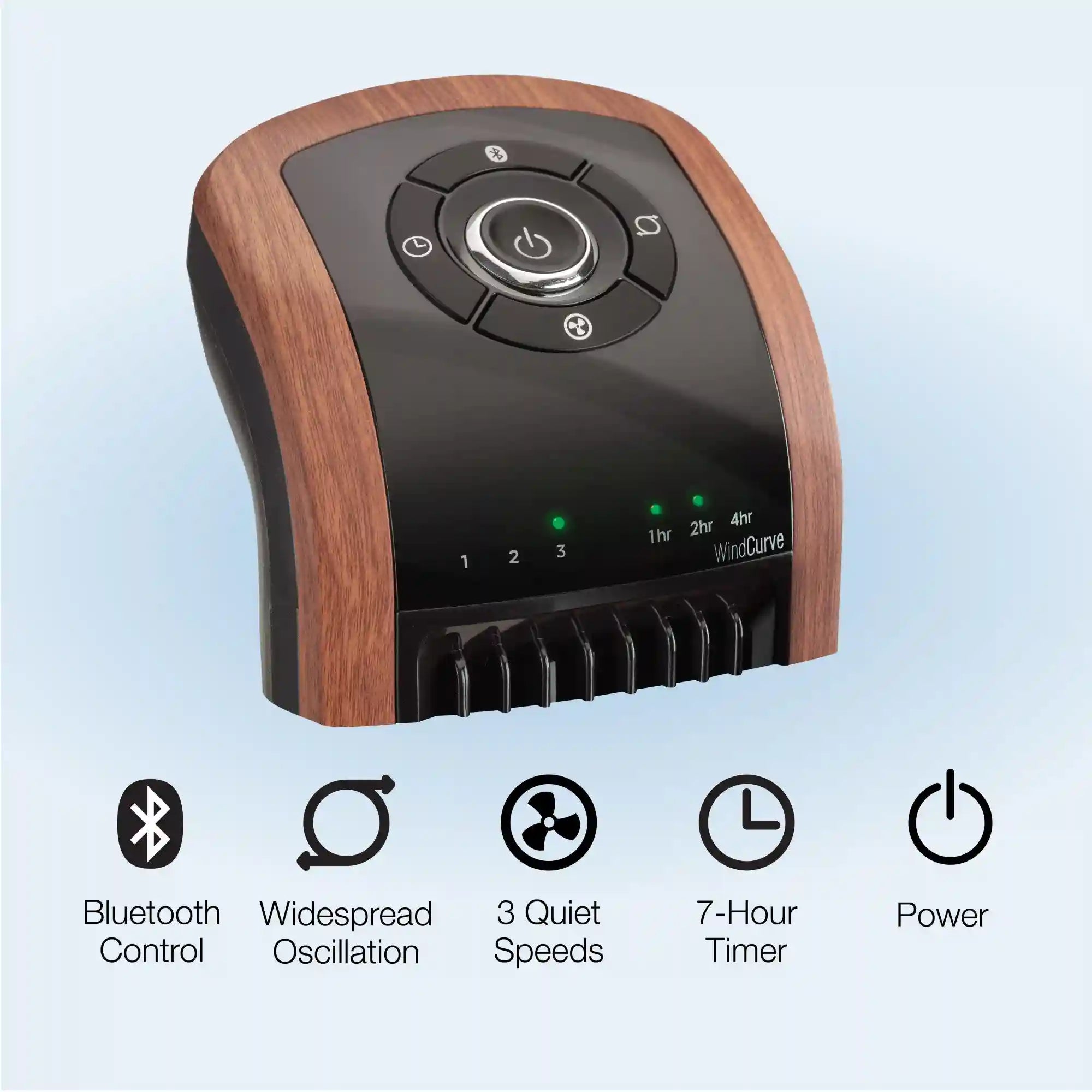 Lasko Wind Curve® 42" Tower Fan (3-speed, remote, timer, bluetooth, black/woodgrain)