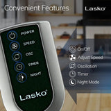Lasko Wind Curve® 42" Tower Fan (3-speed, remote, timer, silver)