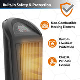 Lasko 23" Ceramic Tower Heater (2 heat settings, remote, timer, thermostat, tip-over switch, black)