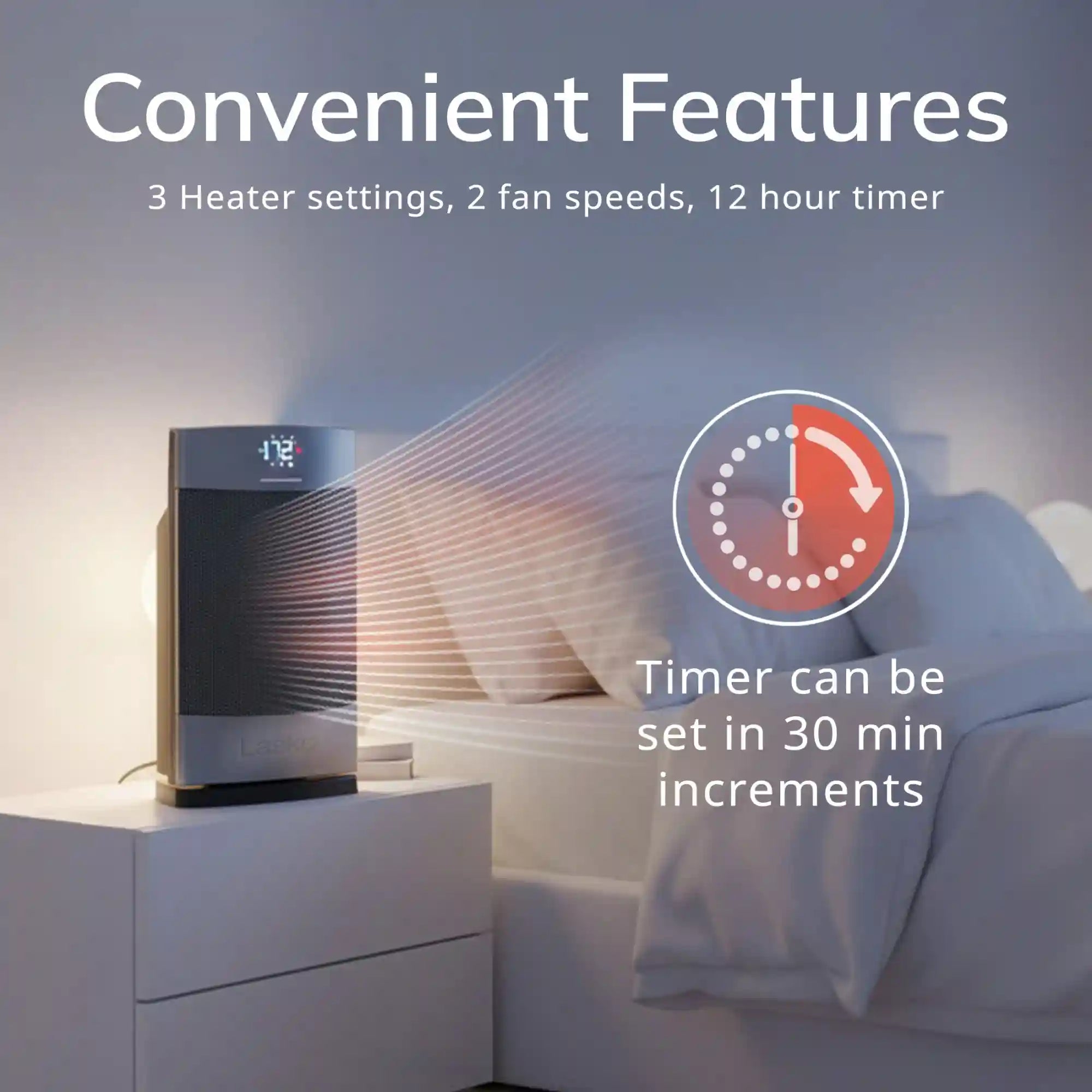 Lasko Ellipse 12" Table Top Heater (remote, timer, thermostat, tip-over switch, child lock, silver)