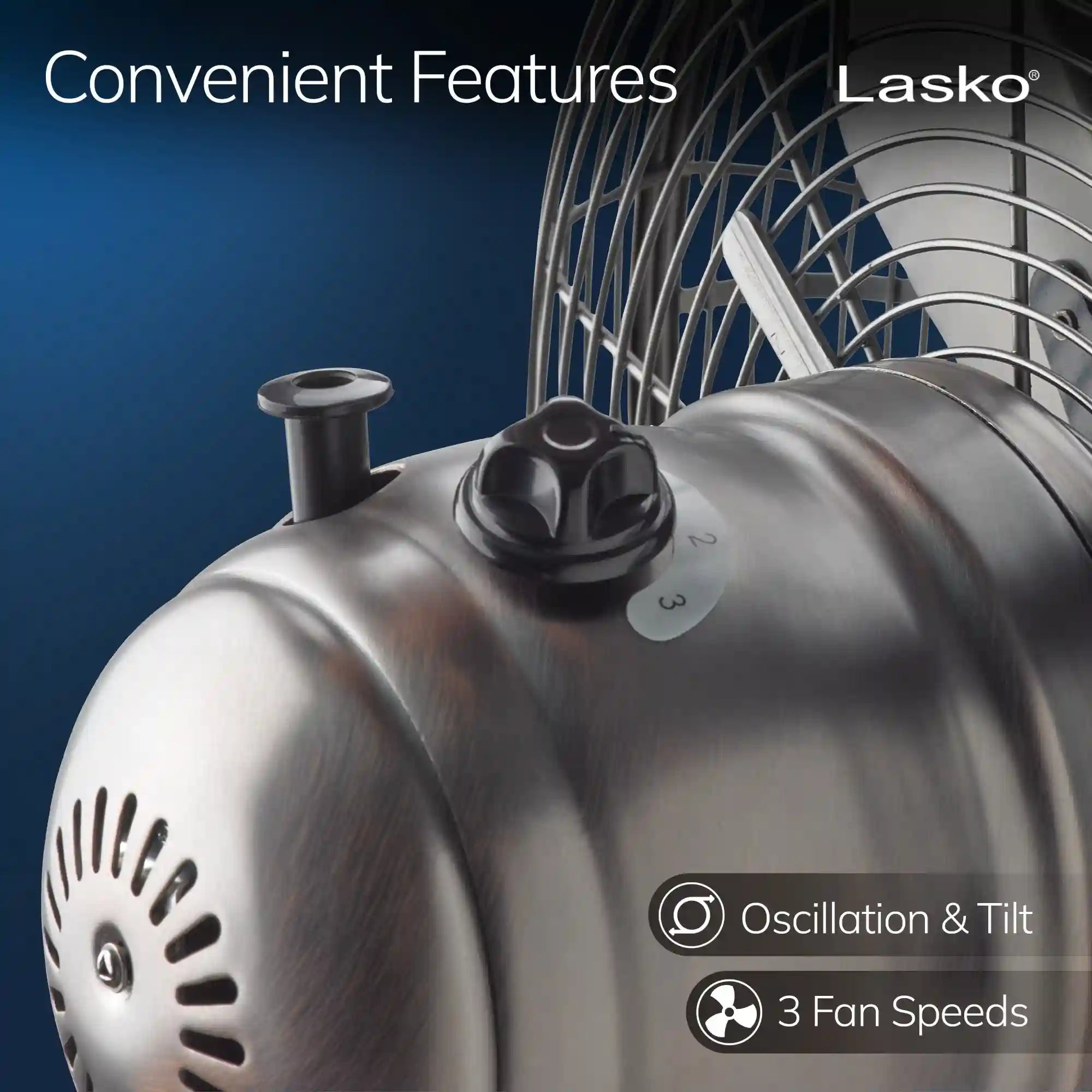 Lasko Classic 12" Table Top Fan (3-speed, manual, metal construction, bronze)