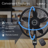 Lasko Cyclone® 18" Pedestal Fan (3-speed, remote, timer, black)