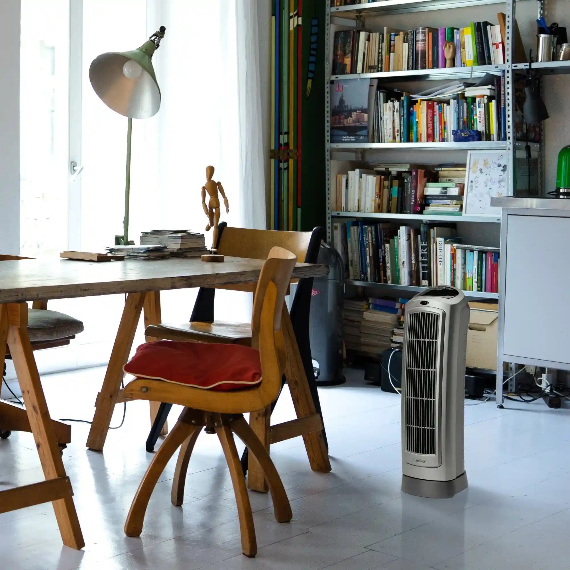 Lasko 1500W Electric Portable Oscillating Ceramic Space Heater Tower with Digital Display, 5538, Gray