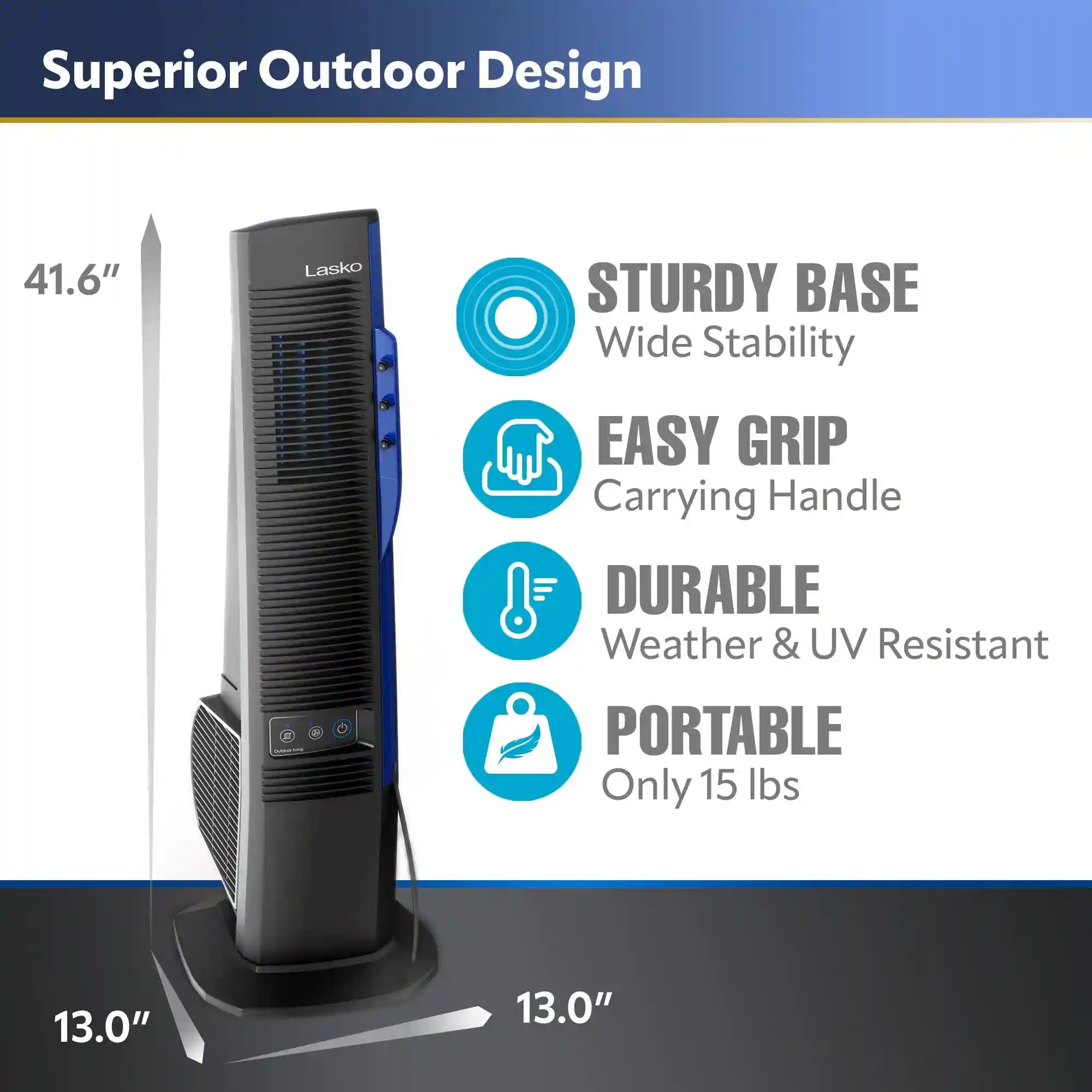 Lasko Misto® 42" Misting Outdoor Tower Fan (4-speed, 9’ hose, GFCI, black)