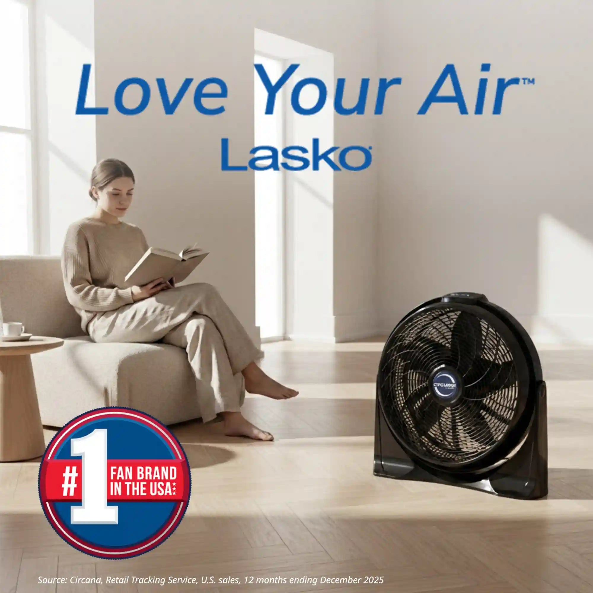 Lasko Cyclone® 20" Air Circulator Floor Fan (4-speed, remote, timer, 90° airflow, black)