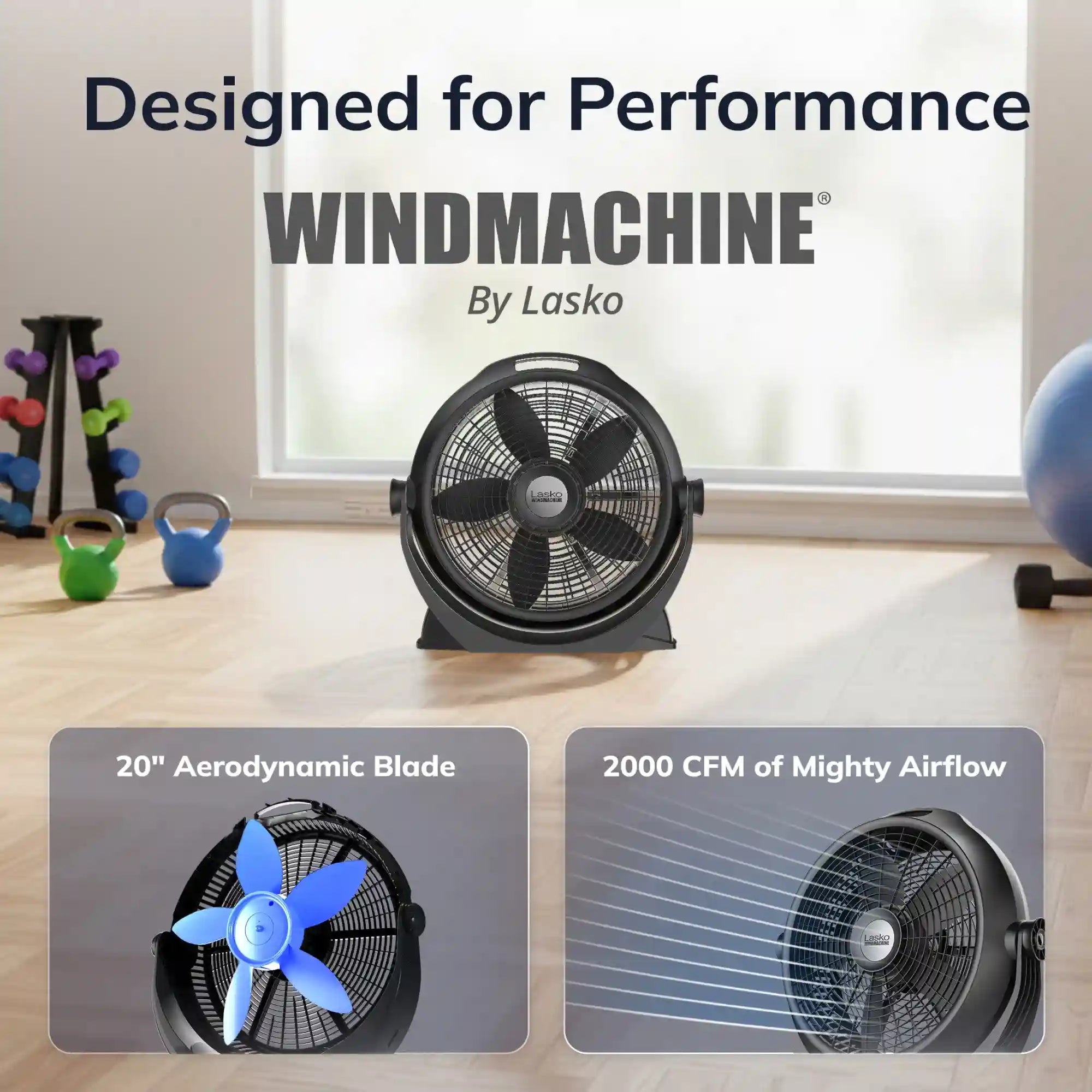 Lasko Wind Machine® 20" Air Circulator Floor Fan (3-speed, manual, 360° airflow, black)