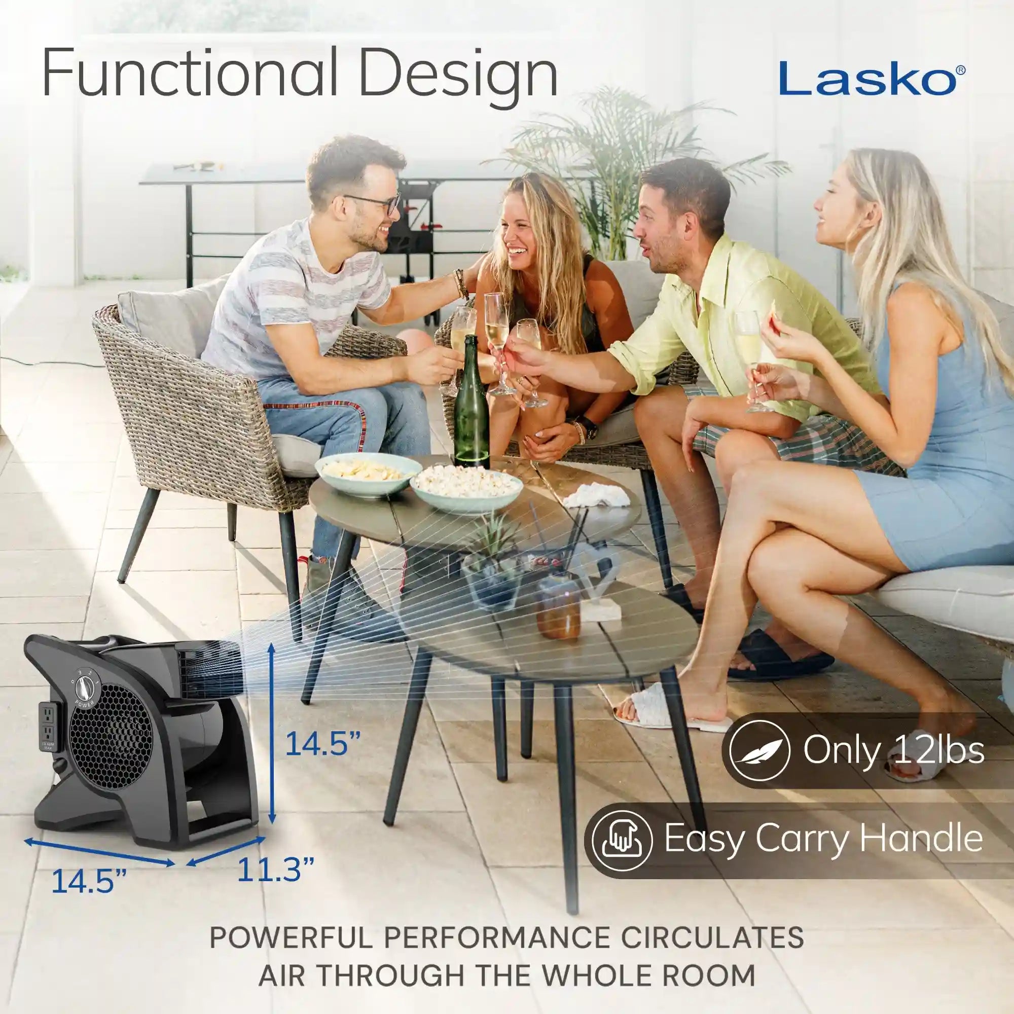 Lasko Pro Performance Pivoting High Velocity Utility Blower Fan with 3 Speeds, U15617, Black