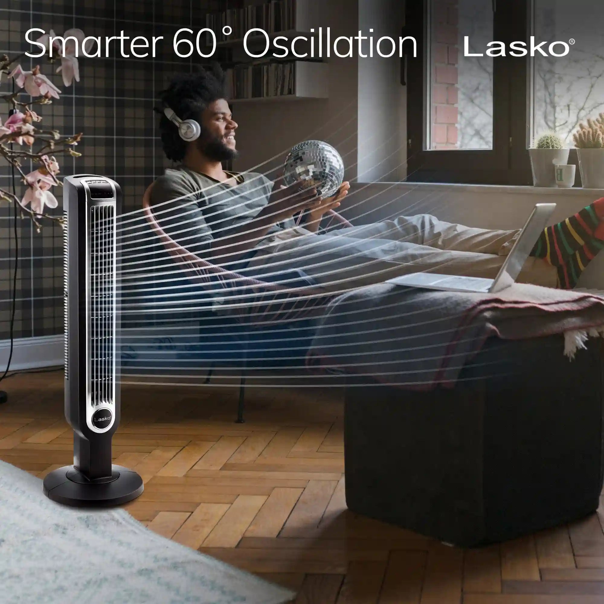 Lasko 36" Tower Fan (3-speed, remote, timer, 60° oscillation, black)