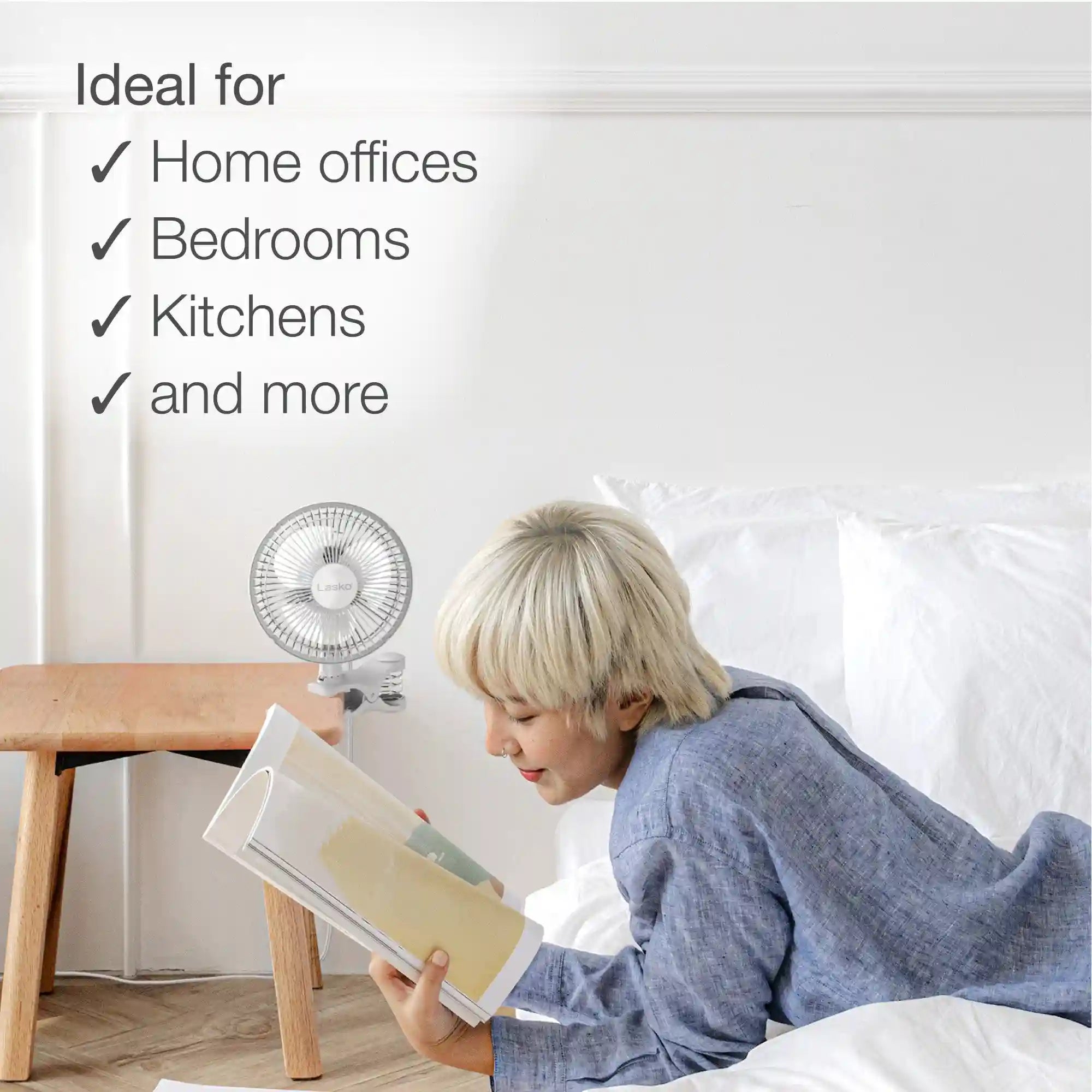 Lasko 6" Personal Clip-On Fan (2-speed, manual, white)