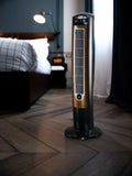Lasko Wind Curve® 42" Tower Fan (3-speed, remote, timer, ionizer, black/woodgrain)