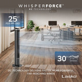 Lasko WhisperForce™ DC 42" Tower Fan (12-speed, remote, black/silver)