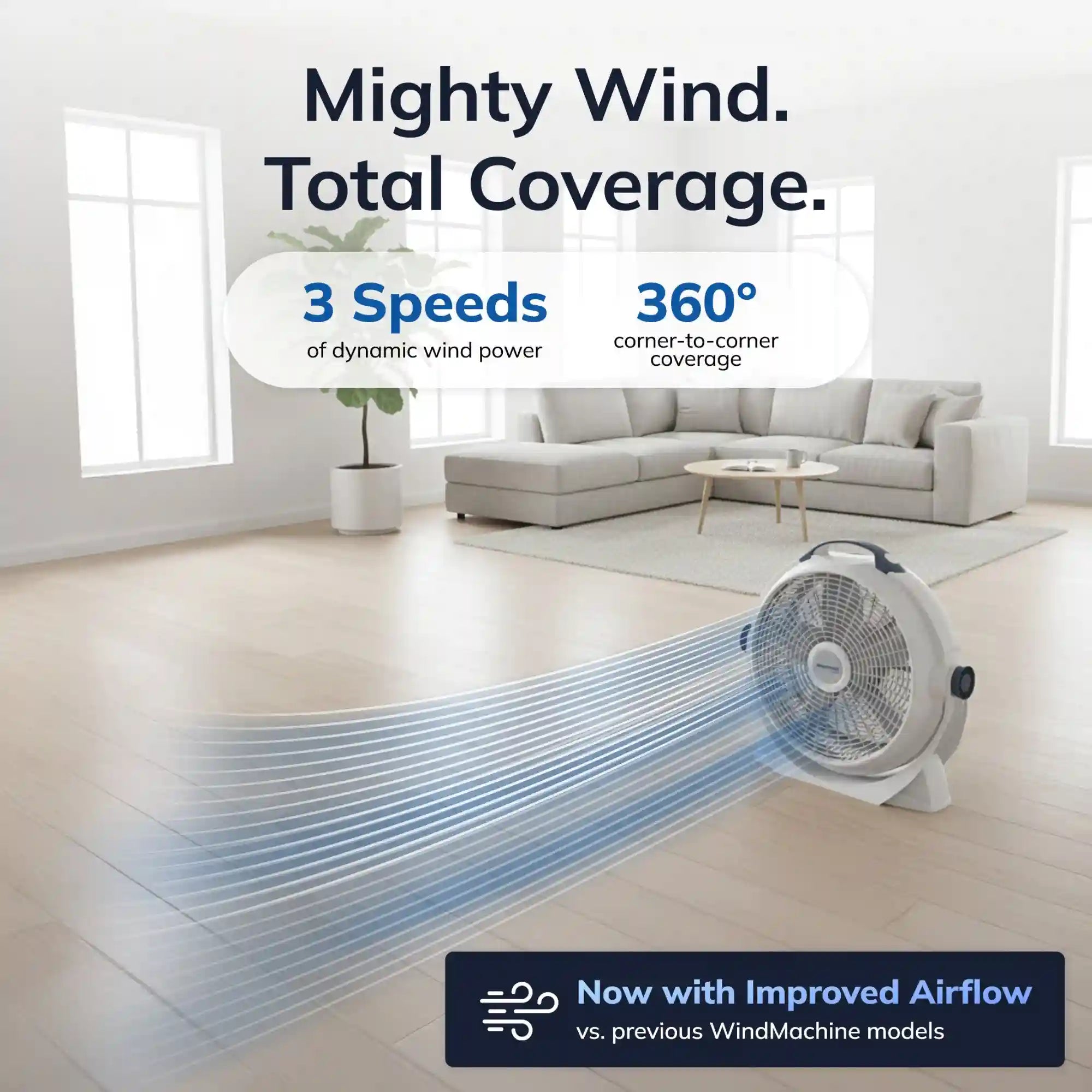 Lasko Wind Machine® 20" Air Circulator Floor Fan (3-speed, manual, 360° airflow, light gray)
